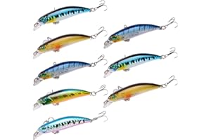 GOODGDN 8pcs Wobbler Esca Artificiale Esche Pesca Esche Artificiali Duro Esche Artificiali Galleggianti Swimbait Siluri Bass Spigola Esca per Pesca Spinning con VMC Triangolo Ganci