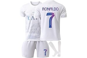 PAIHUIART Ronaldo Fußball Trikot Für Kinder,2024 Al NASSR FC Trikot Heim/Auswärtstrikot,No.7 Fußballtrikots Fussball T-Shirt Shorts und Socken Set,Outdoor Football Jersey für Junge Herren Anzug