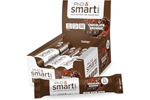 PhD Nutrition Smart Protein Bar Low Calorie, Nutritional Protein Bars/Protein Snacks, High Protein Low Sugar, Chocolate Brownie Flavour, 20g of Protein, 64g Bar (12 Pack)