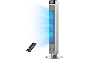 Ezify Ventilador Torre, 7,3m/s Gran Caudal de Aire, 30 dB Ventilador de Torre con Mando a Distancia, Oscilante 90°, 6 Velocidades, Temporizador de 12H, Ventilador Torre Silencioso para Habitación