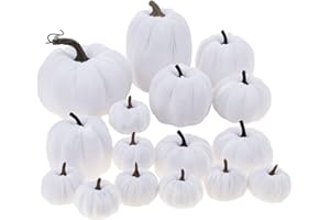 Yatinkim Künstliche Samt Kürbis Dekor 16 Stück Weiß Sortierte Erntedankfest Kleine Stoff Kürbisse Halloween Herbst Tisch Mittelstücke Bauernhaus