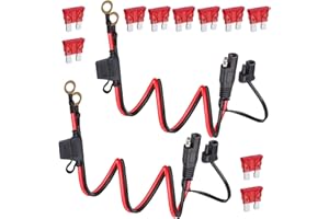GTIWUNG 2Pcs Adattatore SAE 2FT 12V 0,6 m SAE ad Anello Terminale Imbracatura, Cavo di Collegamento Connettore SAE a o-ring, Cavo di Prolunga Scollegamento Rapido a 2 pin, Fusibile 10 A