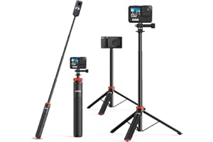 VRIG UURig TP-03 Selfie-Stick & Stativ, 130cm Ausziehbares Tripod für Go Pro Hero 13 12 11 10 9, DJI Osmo Action 5 Pro 4 3, Pocket 3 2, Insta 360 One R und weitere Action-Kameras