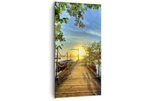 ARTTOR Cuadros Decoracion Salon Lago puesta del sol barco Paisaje Lienzos decorativos 65x120cm Cuadro Sobre Lienzo Moderno Vertical Dormitorio Cuadros Pared Imágenes Wall Art Prints Grande PA65x120-2573