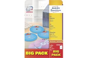 Avery Dennison L7676 Etykiety na płyty CD Średnica 117 mm Biały matowy 2 x 40 arkuszy (import niemiecki)