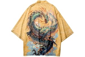 FZKun Cardigan kimono giapponese da uomo e donna, stile vintage con drago stampato in 3D, camicia kimono accappatoio cardigan yukata noragi Happi Coat