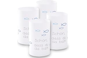 FYOJAIC Windlicht Fisch Deko, 8 Stück Mini Tischlichter Kerzen Deko als Tischdeko für Junge und Mädchen Kommunion Konfirmation Taufe Teelichter I Schön DASS du da bist I ca. 6,0 x 10,0 cm (Blau)