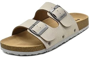 ONCAI Sandalen Damen Kork-Fußbett Pantoletten Damen Flach Rutschfest Sommer Badelatschen Mit Verstellbarer Rieme Größe 36-43