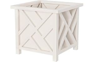 Pure Garden 50-116 Lattice Design Planter Box – 14.75-Inch-Square Decorative Outdoor Flower or Plant Pot – Front Porch, Patio, and Garden Decor (White)