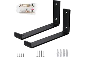 VTOPVMAX Pack de 2 Soporte Estanteria Pared para Balda Flotante - Escuadras Metalicas 0,5 cm de Espesor, Soporte Baldas Pared Industrial en Color Negro Moderno para Estanterias de Diseño, 25 cm