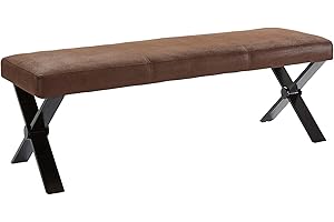 ‎HOMEXPERTS byLIVING Vorbank CLAUDE / Moderne Sitzbank mit einem Vintage-Bezug in braun / Metall Gestell schwarz pulverbeschichtet / Bank ohne Rückenlehne / B 160, H 51, T 51,5 cm