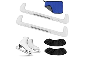 PUASOK Coprilama Pattini Ghiaccio Bianchi, Set 5 Pezzi con Protezioni Regolabili, Coprilama Elastici e Asciugamano, Adatti per Pattini Artistici, Hockey e Sport Invernali