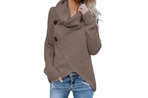 SUSENSTONE Sweatshirt Femme Chemisier Pin Up Chic Pull Femme Pas Cher A La Mode Ample Pull Tricoté AsyméTrique Col Roulé Sexy LâChe Solide Wrap Tops Manche Longues Cardigan Casual