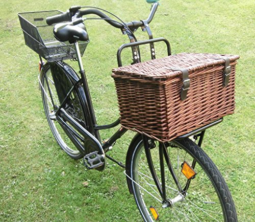 Stylisher Retro Bäckerkorb Fahrradkorb Weidenkorb Fahrrad Korb mit zwei Gurten und Deckel (weiß) - 2