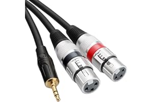 TISINO Kabel Mikrofonowy z Podwójnym Gniazdem XLR do 3,5 mm, Niewyważony 2 XLR Żeński do Mini Jack 1/8" Przewód Rozdzielacza Y - 1 m