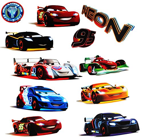 11 tlg. Set _ XL Fensterbilder - " Disney Cars / Lightning Mc Queen " - Sticker Fenstersticker Aufkleber - selbstklebend + wiederverwendbar - Fensterbild / z.B. für Fenster und Spiegel - Fensterdeko Fensterfolie Kinderzimmer - Postersticker Deko - Kinder - Jungen - Auto Mcqueen Neon Fahrzeuge