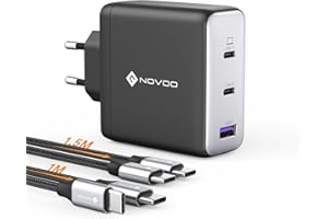 NOVOO Cargador USB C de 120W con 2 Cables PD 100W Tipo C, Cargador de Pared PPS Compacto de 3 Puertos GAN III, para MacBook Pro 14", DELL XPS 13, iPad Pro, iPhone 15, Galaxy S23, Note 20, Apple Watch