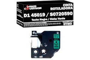 Pulpo Cartucho - Cinta Rotuladora D1 45019 Negro/Verde Compatible con Dymo D1 45019 / Ref. S0720590 - Ancho 12 mm x 7 m - Valido para Impresoras Labelmaker/Labelmanager/Labelpoint