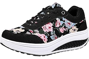 LOOTENKUN Basket Femme à Talons Compensés Chic Elegante Sneakers ImpriméE Fleurs Confortable Respirante Cuir Souple Chaussures Running De Sport pour Gym Athlétique Outdoor Casual