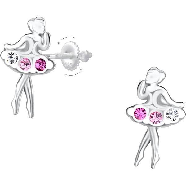 Orecchini in argento Sterling a forma di bambina ginnasta, bambina bionda con body rosa