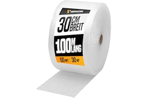 ‎VERPACKING verpacking Luftpolsterfolie 100 m lang Noppenfolie Knallfolie Blisterfolie Polstermaterial Füllmaterial für Kartons (1 Rolle 30 cm x 100 m, 60 my)
