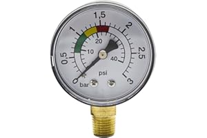LNGJIN Hochpräzises Manometer 0-3 bar mit 1/4 BSPT-Anschluss - vertikal für Pool, hydrostatischen Luftdruck und Druckwasser