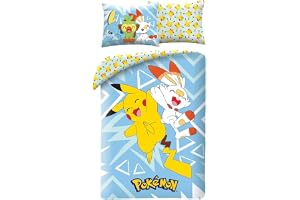 Pokémon Enkelsäng Påslakan 140x200 + Örngott Pikachu Scorbunny Mikrofiber