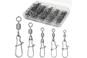Aoyswuz Conector Giratorio de Pesca Juego 125 Piezas Pesca Accesorios 5 Tamaños 4# 6# 8# 10# 12# Giratorio de Pesca para Pesca al Aire Libre
