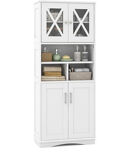 Mobile Bagno, Armadietto Salvaspazio con Porte in Acrilico, Ripiani Regolabili e Ampio Scomparto, Armadio da Terra in Legno per Soggiorno, Cam | Leroy Merlin