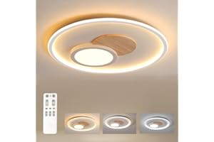 ‎FITZMIA FitzMia LED Deckenleuchte, Deckenlampe mit Holz, Deckenlampen Dimmbar mit Fernbedienung, Moderne Runde Holz Deckenlampe für Schlafzimmer Kinderzimmer Wohnzimmer Küche (∅31.5CM 24W)