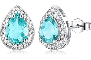 SNORSO Clous D'oreilles Argent Pour Femme Fille,Boucles d'oreilles Zircon Cubique Carré/Rectangle/Coeur/Goutte d'eau/Ronde, Boucles d'oreilles Pierre de Naissance Coloré,Cadeau Anniversaire Mariage