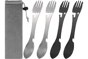 4 delar rostfritt stål verktyg campingspork, multifunktionell 5-i-1 utomhussked, gaffel burköppnare, bärbart campingbestick set för utomhus camping, vandring, fiske (svart och