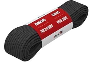Brotree Paracord 4mm 9 Hebras Cuerda de 100% Nylon (15m, 30m, 50m) Tipo III Cuerda de Paracaídas para Supervivencia, Al Aire Libre, Bricolaje - 280kg Carga de Rotura (Negro, 15m)