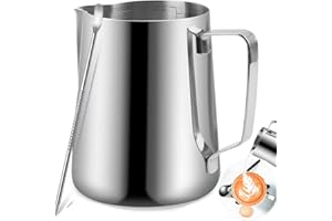 TechKen Pot à Lait en Acier Inoxydable Barista 900ml(32oz) Pichet à Lait Pot pour en Acier Inoxydable Le Café la Mousse de Lait Cappuccino et Latte (Argent 32oz/900ml)