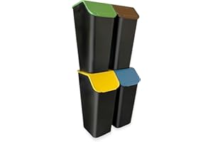 Go Practic Set of 4 Kitchen Rubbish Bin Separation System 4 x 35 L Bin with Lid Stackable Click Function, + Filters
