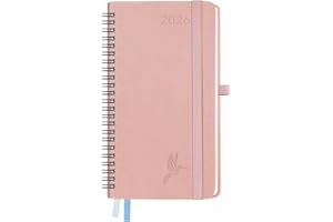 FEKSINO Agenda De poche 2026 Semainier 18 x 9,8 cm - Couverture Souple en PU Cuir Spirale, janvier à décembre 2026,A6 Petit Planner Scolaire Mois, Papier 100 g/m²,Rose