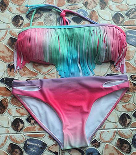 Aidonger Damen Sexy Hot Push-Up Bikini mit Quast Fransen Tassel Bikini-sets mit Wattierten Cups Bedeanzug Bademode - 3