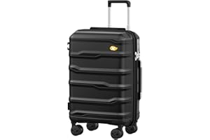 MGOB Koffer Handgepäck Polypropylen Hartschalen Reisekoffer Trolley Leicht mit TSA-Schloss 4 Rollen, 55x36x21cm, Schwarz