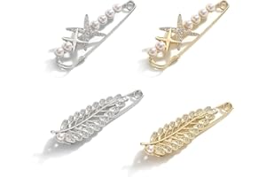 Zasjon 4 Piezas Imperdibles Broches de Mujeres Clips de Chal Suéter, Broche de Falso Perlas y Cristal, Imperdibles Broches para Ropa para Novia Camisa, Vestido, Chal, CáRdigan