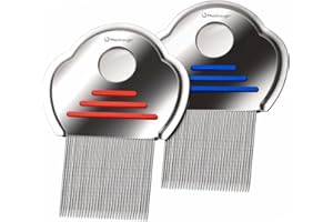 Max Strength Pro Lice Comb 2pc with Magnifier, Nits, Eggs & Lice Removal, Upgraded Pro Grade Stainless Steel with Double Pins, Head Lice Remover
