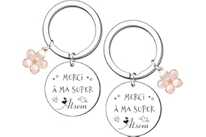 LUODAN Cadeau Atsem Cadeau Atsem Porte-clés en Acier Inoxydable argenté,pour Atsem,Porte-clés avec inscription pour la fête des enseignants