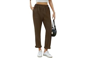 Joligiao Pantalon en Velours Côtelé Femme Pantalon Taille Élastiquée Haute avec Poches Pantalons Chic et Elegant Automne Hiver Décontracté Pantalons Thermique Couleur Unie Long Extensible et Léger