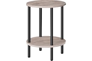 CHOEZON Mesa Auxiliar Redonda, Mesita de Sofá con Dos Estantes, Mesilla de Noche Pequeña, Mesita de Centro de Estilo Industrial para Salón, Dormitorio, Gris Envejecido y Negro DTBZ01BG