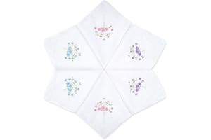 LULUSILK Damen Stoff Taschentücher 100% Baumwolle mit Blumen Stickereien und Spitze Schmetterling Kante