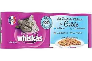 Whiskas Boîtes La Carte du Pêcheur en gelée pour Chat, 4 x 390g