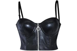 WEITING Soutien-Gorge Simili Cuir Noir zippé Devant Soutien-Gorge Lingerie Sexy Soutien-Gorge Push up Femme Haut Gothique Lingerie Grande Taille