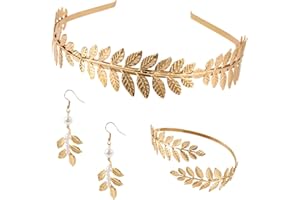 NUOGUAYI Römische Göttin Haarreif, Frauen Blatt Stirnband, Spule Oberarm Armband, Ohrhänger, Damen Haarband Gold Kopfschmuck Braut, griechische göttin accessoires, für Hochzeit,Party,Tanzparty,Mode Show (C, 3)