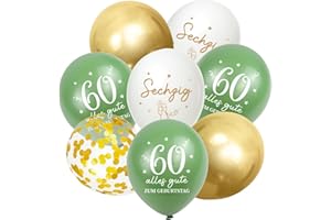 MONTRESTAR Luftballons 60 Jahre Geburtstag, 30 Stück Deko 60. Geburtstags Mann Frauen, 60. Alles Gute zum Geburtstag Ballons, 60. Salbeigrüne Gold Geburtstagsdeko, 60th Birthday Konfetti Ballon Party Deko