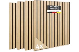 JELLE & JACOB Wandpaneele Akustikpaneele Holz Eiche Furnier 52x52 cm, 4er Set 3D Wandpaneele Holz Wandverkleidung, Akustikpaneel Deko hell Wohnzimmer, Garderobe, Akustik Wand Paneele