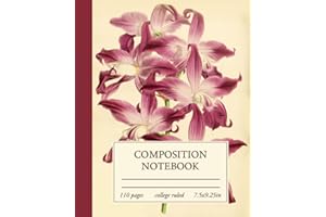 Composition Notebook College Ruled: Pink Orchid Vintage Flower Botanical Illustration - Cute Floral Aesthetic Journal For Girls, Teens, Women